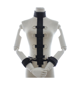 BDSM Bondage Adjustable 3PC Collar with Wrist Cuffs and Waist Restraint Kit