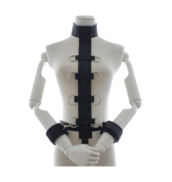 BDSM Bondage Adjustable 3PC Collar with Wrist Cuffs and Waist Restraint Kit